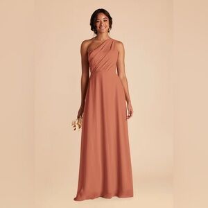 Birdie Grey Kira Bridesmaid Dress Elegant One-Shoulder Chiffon Terracotta Dress
